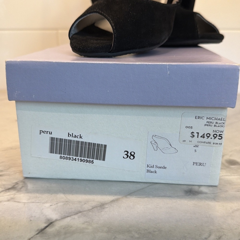 Eric Michael Women's EU 38 Peru Black Suede Leather Slingback Peep Toe Heels - Picture 14 of 15